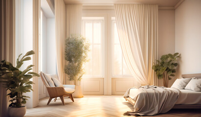 empty bedroom with white walls and plant