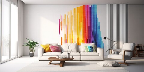 Wallpaper in rainbow color, pride colors, full colored, generative ai. Decor, interior, modern living room. 