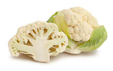 sliced cauliflower path isolated on white
