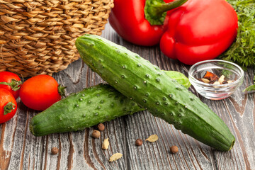 cucumber group on wood background