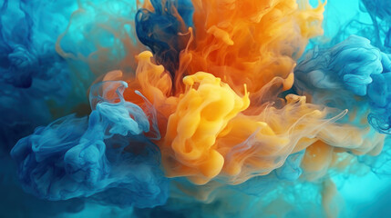 Dynamic Harmony: Blue and Orange Ink Abstract. Generative AI