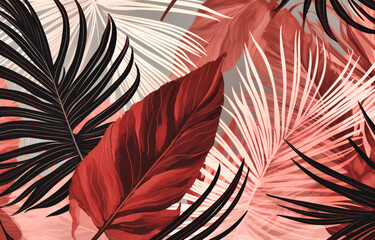 pink and brown palm leaf on patterned background