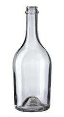 Empty champagnotta-type clear glass bottle isolated. Charmat Method sparkling wine bottle.