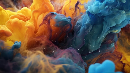Fluid Fusion: Blue and Orange Ink Abstract. Generative AI