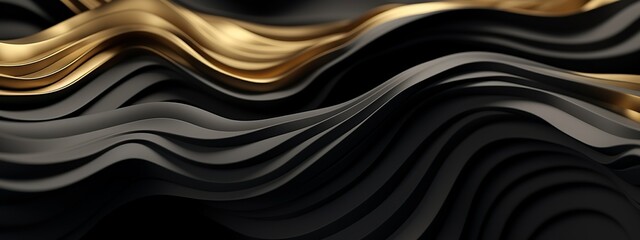 Golden Noir: 3D Abstract Wallpaper with Dark Golden and Black Background