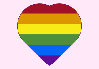 Corazón con la bandera lgbtiq+ en fondo blanco.