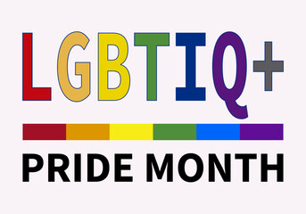 Obraz premium Título con la bandera lgbtiq+ del día del orgullo en fondo blanco.