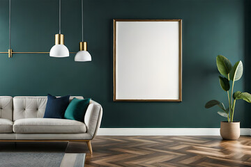 empty picture frame mockup,  mock up photo frame with beautiful plants, photo frame mockup, Empty poster frame, Empty painting frame. Generative AI