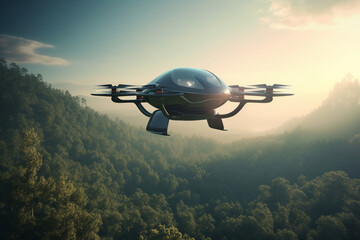 A futuristic-looking drone in flight, showcasing the advancements in unmanned aerial technology Generative AI