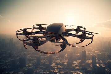 A futuristic-looking drone in flight, showcasing the advancements in unmanned aerial technology Generative AI