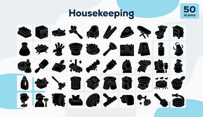 Housekeeping fill icons set vector