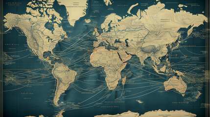 A map of undersea cables connecting continents, demonstrating the global network of submarine communication Generative AI - obrazy, fototapety, plakaty