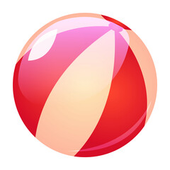 Summer red and white beach ball, inflatable ball cartoon vector illustration isolated
