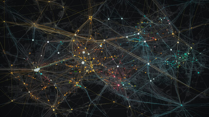 A visualization of interconnected nodes in a transportation network, showcasing routes and connections Generative AI