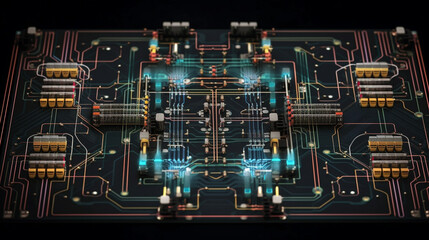 A visual representation of interconnected circuits in an electronic device, showcasing the internal network Generative AI - obrazy, fototapety, plakaty