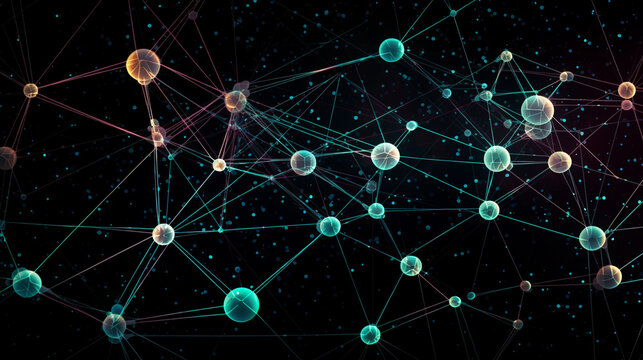An abstract representation of a social network with dots representing individuals and lines representing connections Generative AI