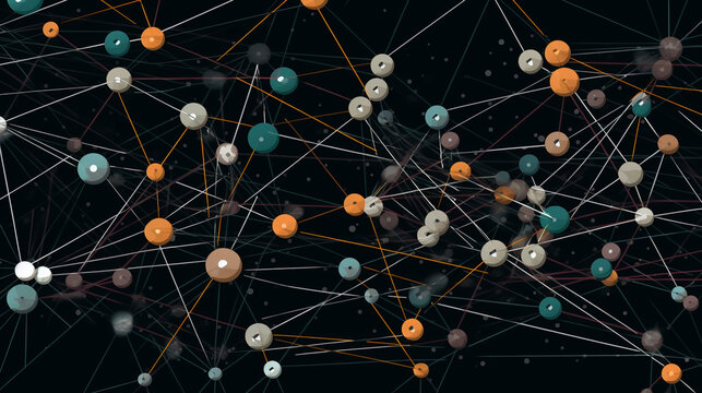 An abstract representation of a social network with dots representing individuals and lines representing connections Generative AI