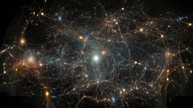 A visualization of interconnected stars and galaxies, showcasing the vastness of the cosmic network Generative AI
