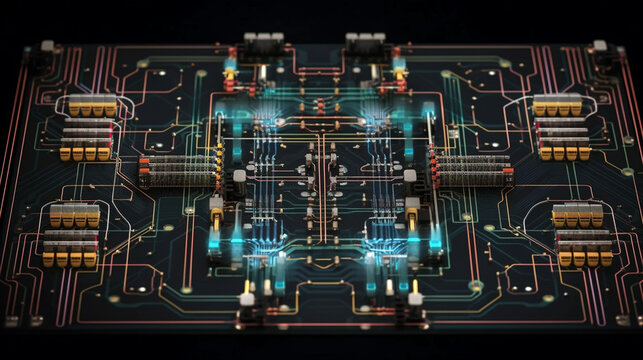 A visual representation of interconnected circuits in an electronic device, showcasing the internal network Generative AI