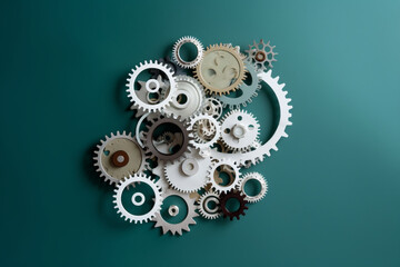 A minimalist composition of interconnected gears representing the synergy of robotics and automation Generative AI