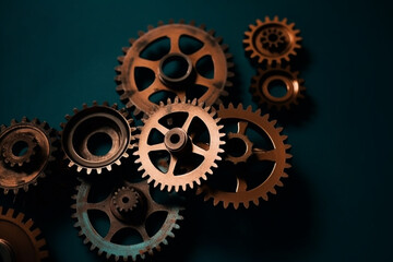 A minimalist composition of interconnected gears representing the synergy of robotics and automation Generative AI