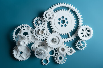 A minimalist composition of interconnected gears representing the synergy of robotics and automation Generative AI