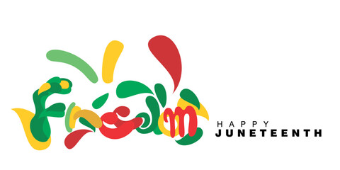 An abstract vector representation on the text freedom with a splash of shapes for Juneteenth