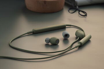 A minimalist composition of a wireless earphone set with a clean and streamlined design Generative AI