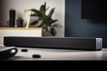 A clean and streamlined photograph of a high-quality soundbar with minimalist aesthetics Generative AI