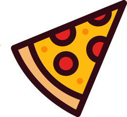 Pizza slice. Icon colored. Vector badge. Fast food for brochures, banner, restaurant menu and web, app. PNG, transparent.
