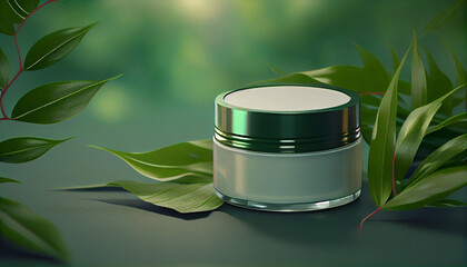Cosmetic skincare product on green leaves background for mockup Ai generated image