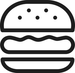 Fast food icon. Linear outline symbol. Simple sign burger isolated illustration on white background. Hamburger. PNG, transparent.