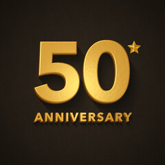 fiftieth anniversary, golden 3d text on dark background, 3d rendering
