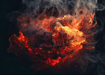 Obraz na płótnie Canvas a close up of a flaming fire and smoke