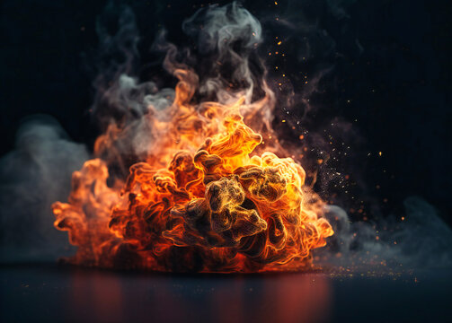 a close up of a flaming fire and smoke
