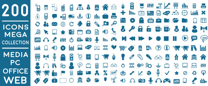 set of icons | premium Quality Universal pack with PC,MEDIA AND WEB OFFICE MEGA Icon pack with addition Normal Routine Big Icon Collection Vector Design Eps 10.