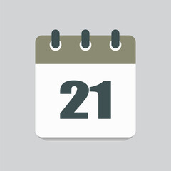 Vector icon calendar day number 21, 21th day month
