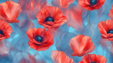  a bunch of red flowers on a blue background with a blue center in the middle of the picture and a blue center in the middle of the picture.  generative ai
