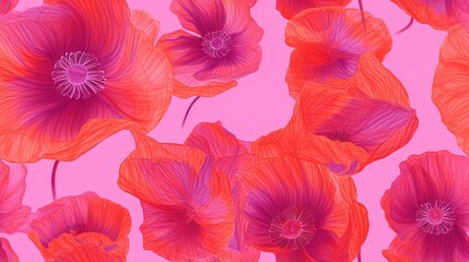  a bunch of red flowers on a pink background with a pink background and a pink background with a pink background and a pink background with red flowers.  generative ai