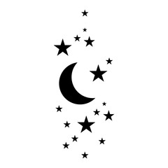 Magic moon and stars icon. Graphic elements for astrology. Boho witch and magic symbol. Black moon illustration isolated on white background. Vector EPS 10