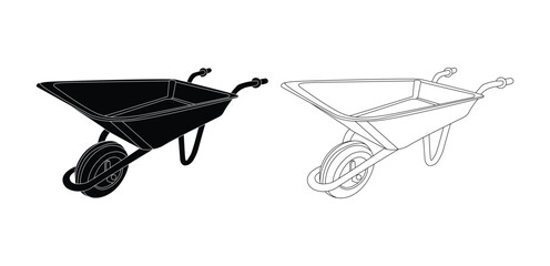 wheelbarrow isolated on white.Big Set of Working Tools Icon (Thin Line Version).Construction tool icon collection - vector illustration.Collage of repair tools on a white background. Selective focus. 