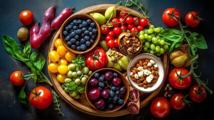 Obraz na płótnie Canvas Vegetarian raw food for a balanced Mediterranean diet - KI generated