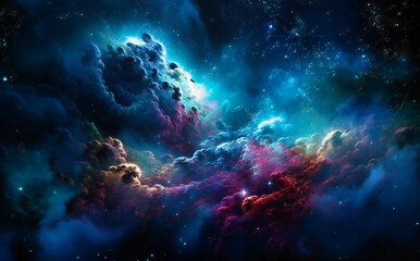 blue and purple space with stars and clouds