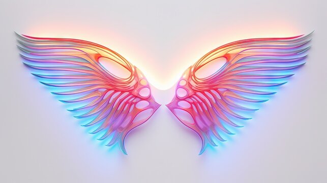  an abstract image of a pair of colorful wings with a white back ground and a light blue back ground and a light pink back ground.  generative ai