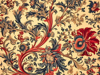 the floral pattern is on a beige background