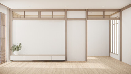 Minimal cabinet for tv interior wall mockup.