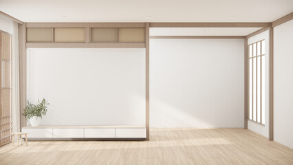 Fototapeta premium Minimal cabinet for tv interior wall mockup.