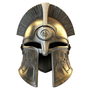Front view of ancient iron greek spartan helmet  Medieval armor, archeological, generative ai