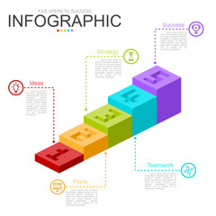 vector infographic 5 steps to success design template with 6 steps block. used for process diagram, presentation, working flow, information layout, banner, chart, and graph.
