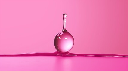 Fototapeta na wymiar a pink liquid droplet on a pink surface with a reflection of the droplet on the water and the droplet on the floor. generative ai